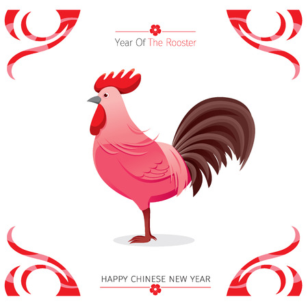 The Rooster, Animal Chinese Zodiac Sign, Symbol Of 2017 On the Chinese Calendar, Traditional Celebration, China, Happy Chinese New Yearのイラスト素材