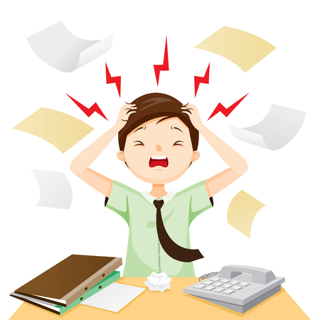 Business Man Terrible Headache With His Work, Head, Brain, Internal Organs, Body, Physical, Sickness, Anatomy, Healthのイラスト素材