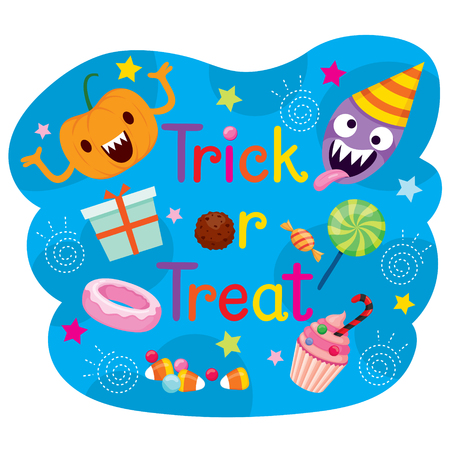 Decoration Of Trick Or Treat Texts With Pumpkin And Candies, Mystery, Culture, Holiday, High Calorie Food, October, Fantasyのイラスト素材
