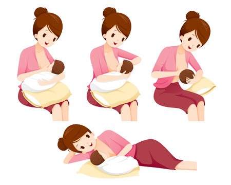 Methods And Position For Mother Breastfeeding Baby Safety, Motherâs day, Suckling, Infant, Motherhood, Innocenceのイラスト素材