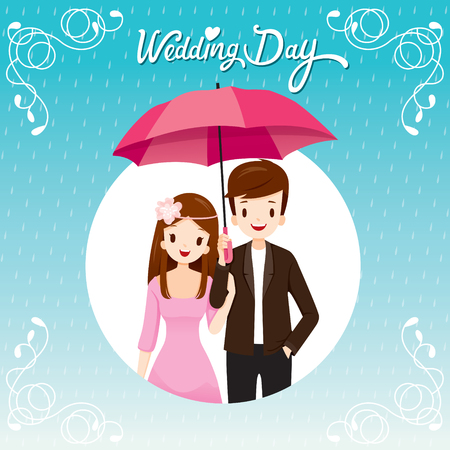 Couple Under Umbrella Together In The Rain, They Happy Rainy Season, On Circle Frame, Monsoon, Raindrop, People, Relationship, Clothingのイラスト素材