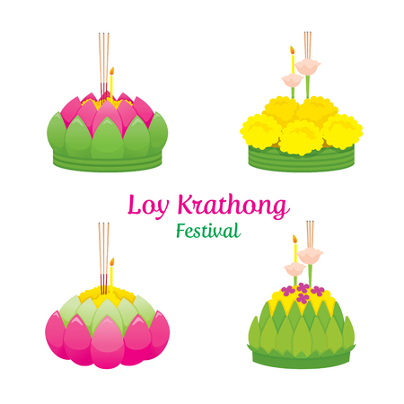 Loy Krathong Festival, Objects, Celebration and Culture of Thailand, Asia, Feast, Season, Religionのイラスト素材