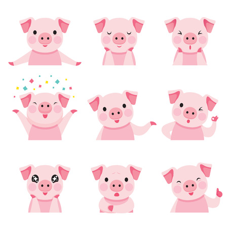 Pig Emoticons Icons Set, Year Of The Pig, Food, Piglet, Imojiのイラスト素材