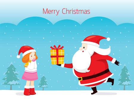 Santa Claus Giving Gift To Little Girlのイラスト素材