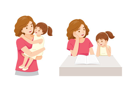 Motherâs Day, Mom, Family, Embracing, Hug, Love, Childrenのイラスト素材