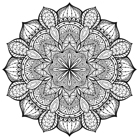 graceful, ornamental, vector, mandala with thin black lines on a white background. sketch of tattoo. knit laceのイラスト素材