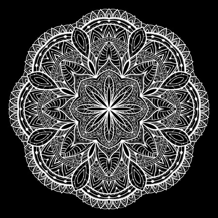 Ornamental, White, lace, vector mandala on a black background.のイラスト素材
