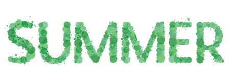 The word "Summer" written watercolor spots on a white background. Text of the green blobs.のイラスト素材