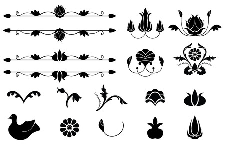 set of design elements. collection of black silhouettes on a white background. part of the medieval patternのイラスト素材
