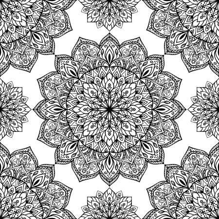 The template for the surface. Seamless vector background with intricate ornaments. Oriental pattern of mandalas.のイラスト素材
