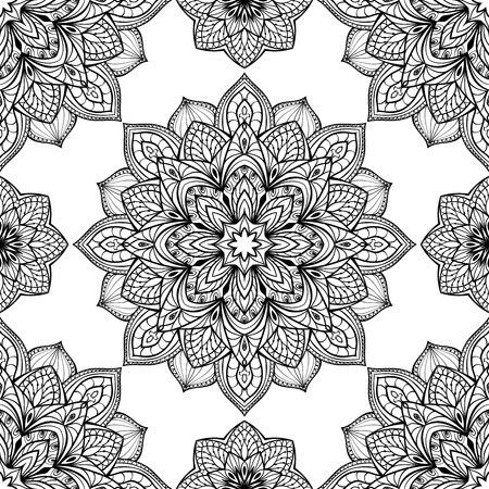 Seamless, eastern, graphic pattern of mandalas on a white background.のイラスト素材