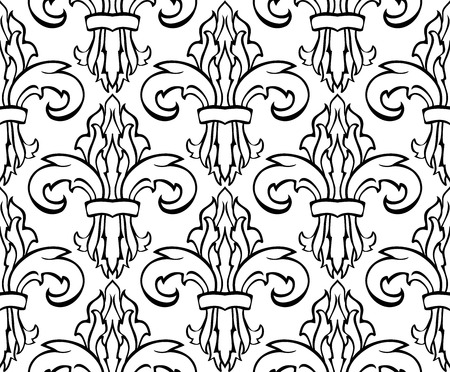 Classic seamless pattern with damask. Simple vector pattern of black contour on a white background. Stylized sketch of a medieval design.のイラスト素材