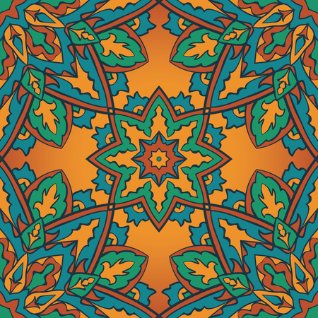 Traditional, colorful , vector ornament. Seamless pattern of mandalas with colored elements. Template for shawl, carpet, wallpaper.のイラスト素材