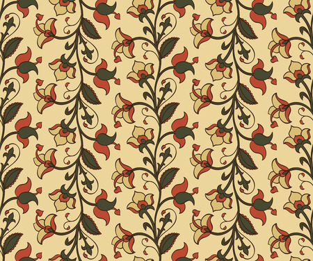 Ethnic, floral ornament. Template for carpet, textile, shawl, wallpaper, wrapping. Seamless vector vintage pattern on a beige background.のイラスト素材