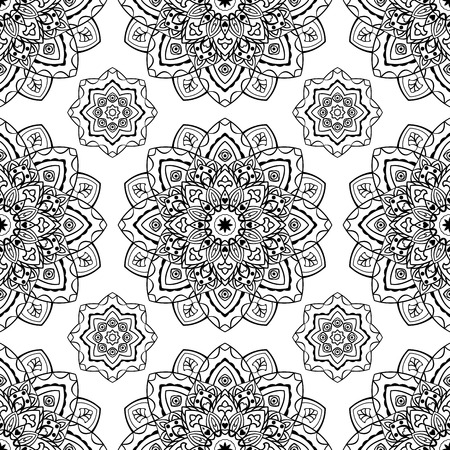 Vector seamless pattern of mandalas. Oriental ornament. Template for textiles, wallpaper, shawls, carpets, wrapping paper.のイラスト素材