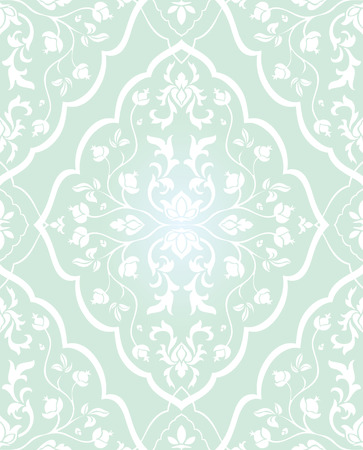 Gentle, floral ornament. Template for oriental carpets, textiles, wallpaper, shawl and any surface. Seamless white vector pattern on a blue background.のイラスト素材