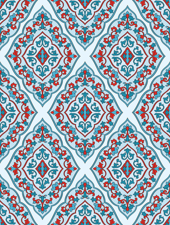 Oriental blue and red ornament. Template for carpet, textile, wallpaper and any surface.のイラスト素材
