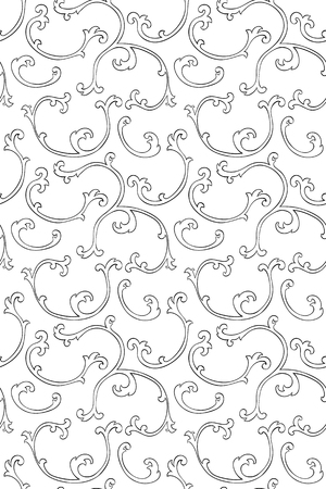 Oriental abstract ornament. Template for wallpaper, carpet, textile and any surface. Seamless pattern of black contour on a white background.のイラスト素材