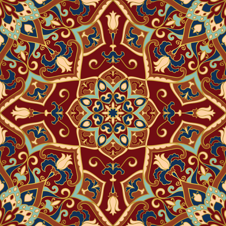 Colorful oriental ornament of mandalas. Template for the shawl, carpet, textile and other surfaces.のイラスト素材