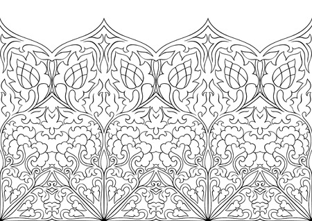 Abstract floral pattern. Vector black and white border. Template for textile, carpet, shawl.のイラスト素材