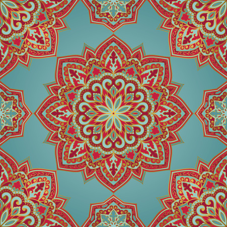 Oriental filigree pattern of mandala. Vector colorful background. Template for textile, carpet,...