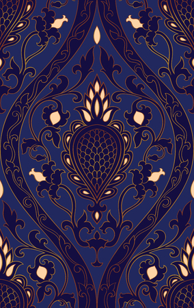 Pattern with damask. Blue filigree ornament. Elegant template for wallpaper, textile, shawl, carpet.のイラスト素材