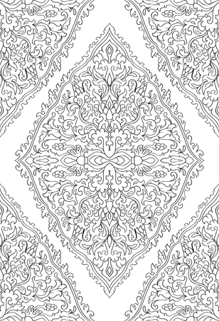 Abstract pattern with damask. Seamless filigree ornament. Black and white template for wallpaper, textile, shawl, carpet.のイラスト素材