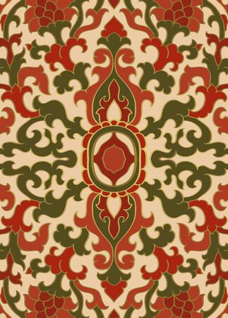 Oriental floral ornament. Colorful template for carpet, shawl, textile and any surface. Ornamental pattern with filigree details.のイラスト素材