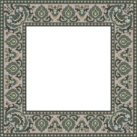 Oriental floral ornament. Template for frame, card, border. Vector pattern with place for your text, photo or mirror.のイラスト素材