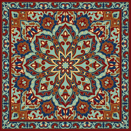 Template for carpet, textile, cushion, shawl. Oriental floral ornament with frame.のイラスト素材