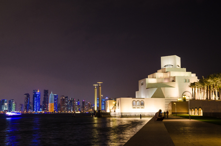 Beautiful Museum of Islamic Art in Doha, Qatar at nightのeditorial素材