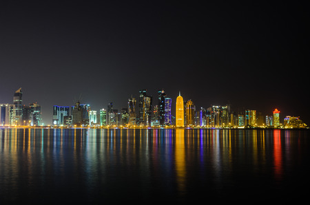 Doha downtown skyline at night. Qatar, Middle Eastのeditorial素材