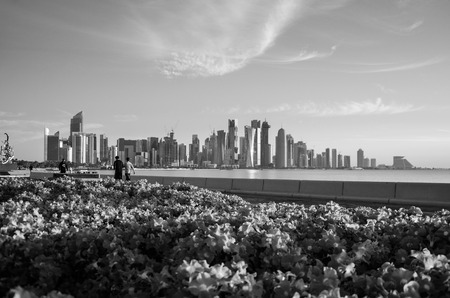 Black and white of Doha skyline, Qatar