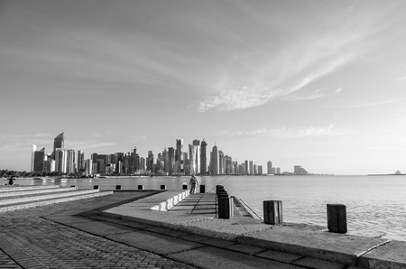 Black and white of Doha skyline, Qatarのeditorial素材