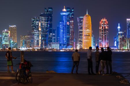 Doha skyline isolated at night, Qatar, Middle East.