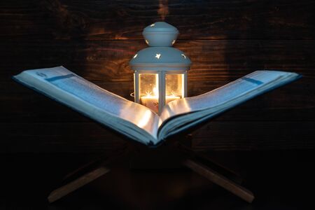 The Holy Quran with a lantern.の写真素材