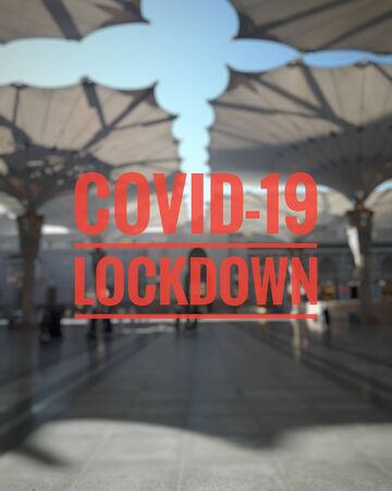 COVID-19 LOCKDOWN text on blurred background. Coronavirus outbreak concept.の写真素材