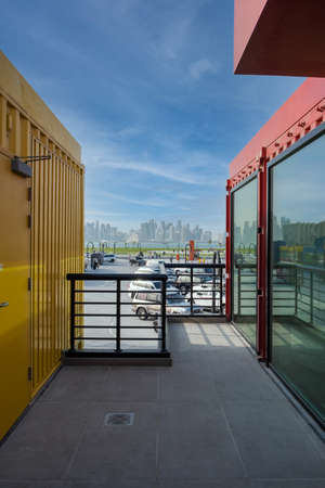 DOHA, QATAR - MARCH 9, 2021: Box Park, located at the old Doha Port, is the newest trending destination in Qatar.のeditorial素材