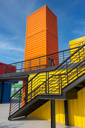 DOHA, QATAR - MARCH 9, 2021: Box Park, located at the old Doha Port, is the newest trending destination in Qatar.のeditorial素材