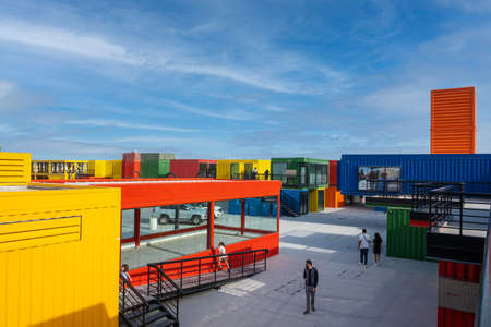 DOHA, QATAR - MARCH 9, 2021: Box Park, located at the old Doha Port, is the newest trending destination in Qatar.のeditorial素材