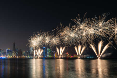 Beautiful fireworks in the Doha Corniche, Qatar.の写真素材