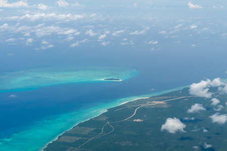 Aerial view on Zanzibar. Zanzibar is a tanzanian island in the indian ocean, blue ocean sea backgroundの写真素材