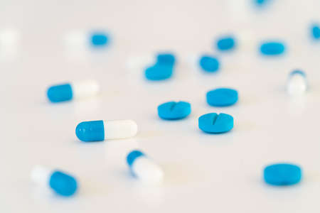 Assorted pharmaceutical medicine pills, tablets and capsules.Pills background.の写真素材