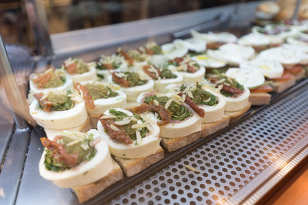 Close-up of delicious spanish tapas at san miguel market, Madrid, Spain