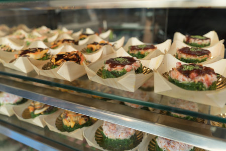Close-up of delicious spanish tapas at san miguel market, Madrid, Spainの写真素材