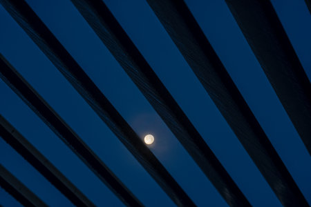 Trendy outdoor patio pergola. moon's rays pass through the metallic structureの写真素材