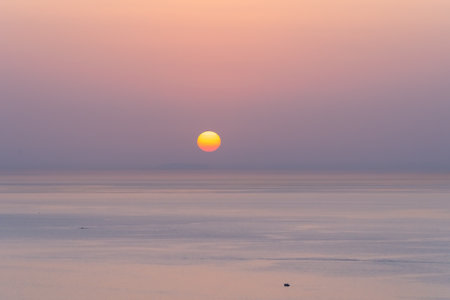 Aerial view sunset sky, Nature beautiful Light Sunset or sunrise over sea, Colorful dramatic...