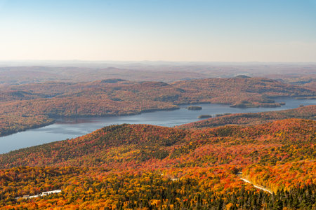 Mont Tremblant village at fall as the foliage change for vibrant colors, Quebec, Canada