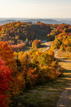 Mont Tremblant village at fall as the foliage changes for vibrant colors, Quebec, Canada