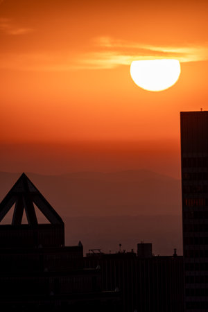 Stunning sunset pictures with landmarks illuminated by vibrant lightの写真素材